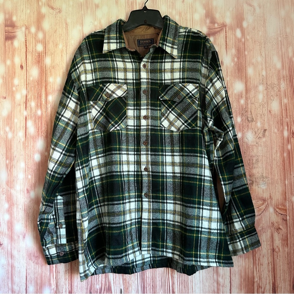 Vintage Rugged Green Plaid Button Front Shirt